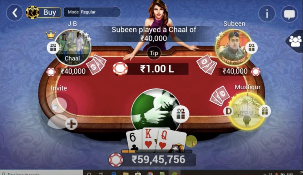 screenshot of the game situation when playing Teen Patti on PC
